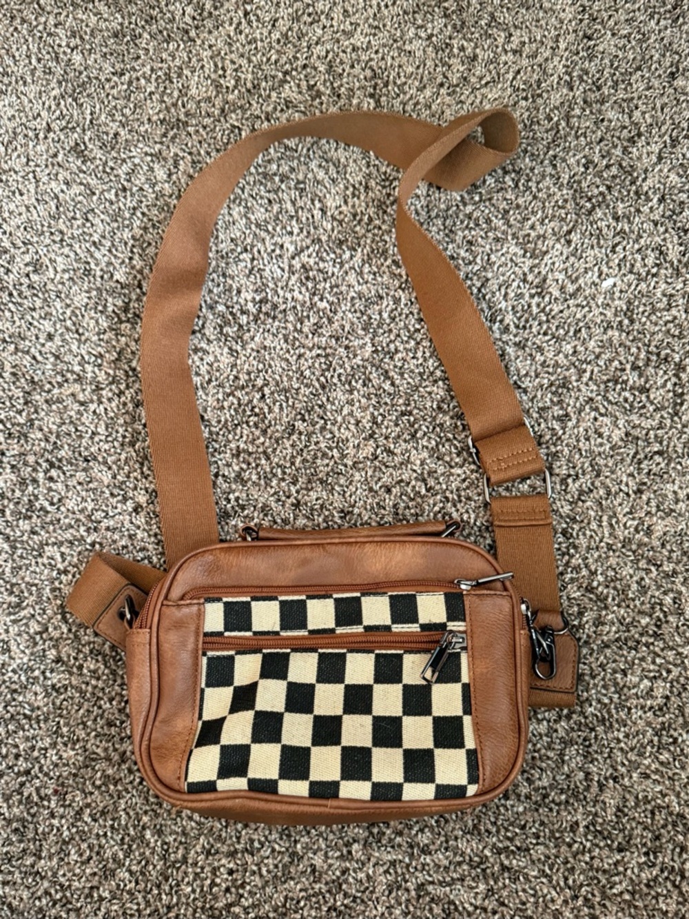 Leather Crossbody Bag with Checker Front Pocket and wallet